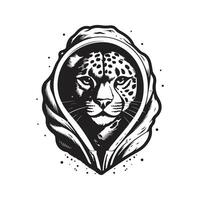 guépard portant sweatshirt à capuche, ancien logo ligne art concept noir et blanc couleur, main tiré illustration vecteur