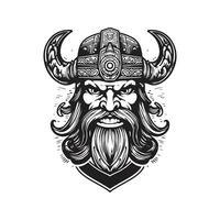 viking dessin animé, ancien logo ligne art concept noir et blanc couleur, main tiré illustration vecteur