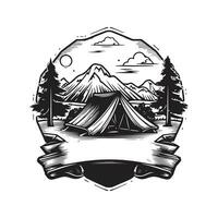 camp club, ancien logo ligne art concept noir et blanc couleur, main tiré illustration vecteur