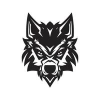 Loup mascotte, ancien logo ligne art concept noir et blanc couleur, main tiré illustration vecteur