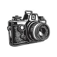 caméra, ancien logo ligne art concept noir et blanc couleur, main tiré illustration vecteur