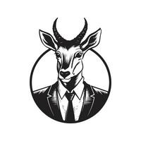 waterbuck portant costume, ancien logo ligne art concept noir et blanc couleur, main tiré illustration vecteur