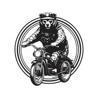 ours sur vélo, ancien logo ligne art concept noir et blanc couleur, main tiré illustration vecteur