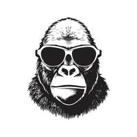 gorille portant des lunettes de soleil, ancien logo ligne art concept noir et blanc couleur, main tiré illustration vecteur