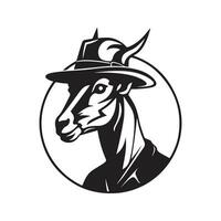 springbok portant chapeau, ancien logo ligne art concept noir et blanc couleur, main tiré illustration vecteur