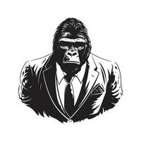gorille portant costume, ancien logo ligne art concept noir et blanc couleur, main tiré illustration vecteur