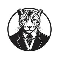 guépard portant costume, ancien logo ligne art concept noir et blanc couleur, main tiré illustration vecteur