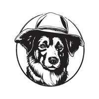 chien portant garçon scout chapeau, ancien logo ligne art concept noir et blanc couleur, main tiré illustration vecteur