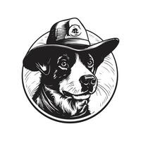 chien portant garçon scout chapeau, ancien logo ligne art concept noir et blanc couleur, main tiré illustration vecteur