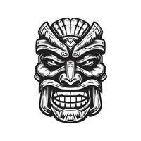 hawaïen tiki en bois diriger, ancien logo ligne art concept noir et blanc couleur, main tiré illustration vecteur