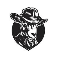 chèvre soldat, ancien logo ligne art concept noir et blanc couleur, main tiré illustration vecteur