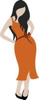 une Jeune fille portant Orange robe et noir chaussures. vecteur