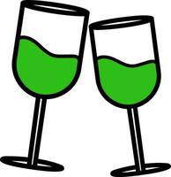plat illustration de du vin des lunettes avec vert ours. vecteur