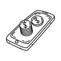 icône de banque mobile. doodle dessinés à la main ou style d'icône de contour vecteur
