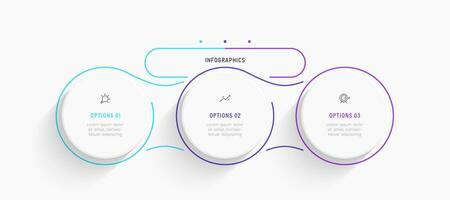 modèle de conception d'étiquettes infographiques vectorielles avec icônes et 3 options ou étapes. peut être utilisé pour le diagramme de processus, les présentations, la mise en page du flux de travail, la bannière, l'organigramme, le graphique d'informations. vecteur