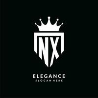 lettre nx logo monogramme emblème style avec couronne forme conception modèle vecteur