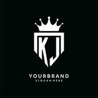 lettre kj logo monogramme emblème style avec couronne forme conception modèle vecteur