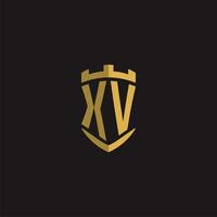 initiales xv logo monogramme avec bouclier style conception vecteur