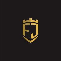 initiales fj logo monogramme avec bouclier style conception vecteur