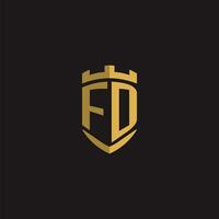 initiales fd logo monogramme avec bouclier style conception vecteur