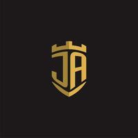 initiales ja logo monogramme avec bouclier style conception vecteur