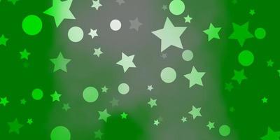 toile de fond vecteur vert clair avec des cercles, des étoiles. illustration colorée avec des points dégradés, des étoiles. conception pour papier peint, fabricants de tissus.