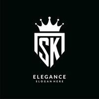 lettre sk logo monogramme emblème style avec couronne forme conception modèle vecteur