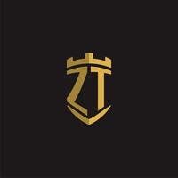 initiales zt logo monogramme avec bouclier style conception vecteur