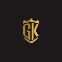 initiales gk logo monogramme avec bouclier style conception vecteur