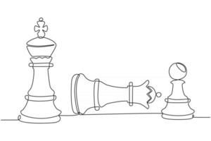 dessin au trait continu de figures d'échecs se déplaçant dans l'illustration vectorielle de jeu de réussite de compétition vecteur