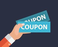 main avec un design plat de coupons en papier. cadeau, cadeau, concept de coupon vecteur