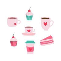 ensemble de tasses à café et bonbons illustration vectorielle plane vecteur