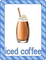 flashcard de vocabulaire avec le mot café glacé vecteur