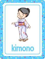 flashcard de vocabulaire avec mot kimono vecteur