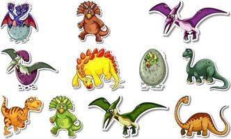 autocollant serti de différents types de personnages de dessins animés de dinosaures vecteur