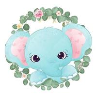 mignon bébé éléphant en illustration aquarelle vecteur