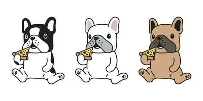 chien vecteur français bouledogue icône Pizza en mangeant dessin animé personnage chiot logo illustration griffonnage