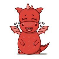 dragon dessin animé personnage. mignonne des rires à larmes rouge dragon. autocollant émoticône avec rire faciale expression émoticône. vecteur illustration sur blanc Contexte