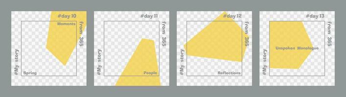 ensemble de minimal carré des postes. transparent Jaune géométrique formes et gris texte modèle. endroit pour votre photo. chaque journée conception concept pour année meilleur pour social médias Publier et la toile l'Internet les publicités vecteur