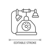 icône linéaire de téléphone. téléphone à l'ancienne. appareil vintage classique avec cordon pour appeler. illustration personnalisable de fine ligne. symbole de contour. dessin de contour isolé de vecteur. trait modifiable vecteur