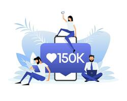 150 k suiveurs avec plat style personnes. vecteur illustration