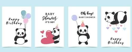 bébé douche invitation carte pour garçon avec Panda, cœur, ballon, bleu vecteur