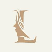 femme visage logo sur lettre l beauté spa symbole avec femme visage icône vecteur