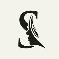 femme visage logo sur lettre s beauté spa symbole avec femme visage icône vecteur