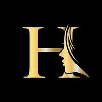 femme visage logo sur lettre h beauté spa symbole avec femme visage icône vecteur