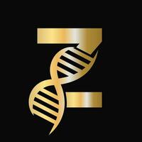 lettre z ADN logo conception concept avec ADN cellule icône. santé se soucier symbole vecteur