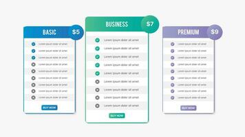 abonnement des plans prix Comparaison table infographie conception modèle vecteur