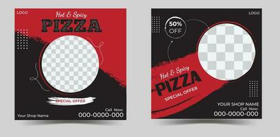 Pizza social médias affiche conception. double affiche modèle. nourriture social médias affiche vecteur
