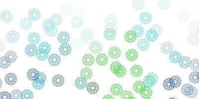 texture de doodle vecteur bleu clair, vert avec des fleurs.