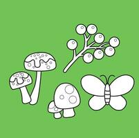 champignons papillon des bois la nature animaux et les plantes dessin animé numérique timbre contour vecteur